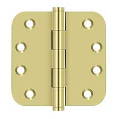 Deltana [DSB4R53-R] Solid Brass Door Butt Hinge - Residential - Button Tip - 5/8&quot; Radius Corner - Polished Brass Finish - Pair - 4&quot; H x 4&quot; W