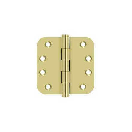 Deltana [DSB4R53-R] Solid Brass Door Butt Hinge - Residential - Button Tip - 5/8" Radius Corner - Polished Brass Finish - Pair - 4" H x 4" W