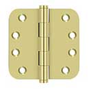 Deltana [DSB4R53-R] Solid Brass Door Butt Hinge - Residential - Button Tip - 5/8" Radius Corner - Polished Brass Finish - Pair - 4" H x 4" W