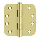 Deltana [DSB4R53-R] Solid Brass Door Butt Hinge - Residential - Button Tip - 5/8&quot; Radius Corner - Polished Brass Finish - Pair - 4&quot; H x 4&quot; W