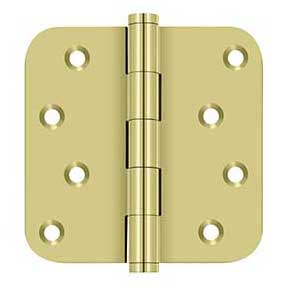 Deltana [DSB4R53-RZ] Solid Brass Door Butt Hinge - Residential - Button Tip - 5/8" Radius Corner - Zig-Zag - Polished Brass Finish - Pair - 4" H x 4" W