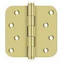 Deltana [DSB4R53-RZ] Solid Brass Door Butt Hinge - Residential - Button Tip - 5/8" Radius Corner - Zig-Zag - Polished Brass Finish - Pair - 4" H x 4" W
