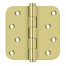 Deltana [DSB4R53-RZ] Solid Brass Door Butt Hinge - Residential - Button Tip - 5/8&quot; Radius Corner - Zig-Zag - Polished Brass Finish - Pair - 4&quot; H x 4&quot; W