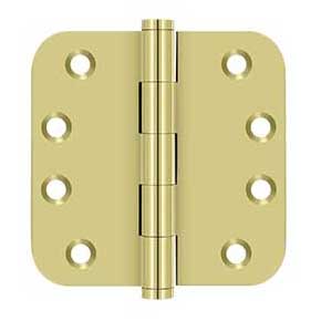 Deltana [DSB4R53] Solid Brass Door Butt Hinge - Button Tip - 5/8" Radius Corner - Polished Brass Finish - Pair - 4" H x 4" W