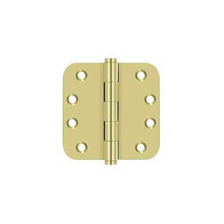 Deltana [DSB4R53] Solid Brass Door Butt Hinge - Button Tip - 5/8&quot; Radius Corner - Polished Brass Finish - Pair - 4&quot; H x 4&quot; W