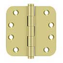 Deltana [DSB4R53] Solid Brass Door Butt Hinge - Button Tip - 5/8" Radius Corner - Polished Brass Finish - Pair - 4" H x 4" W