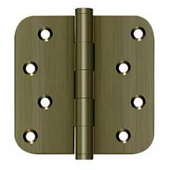 Deltana [DSB4R55-RZ] Solid Brass Door Butt Hinge - Residential - Button Tip - 5/8&quot; Radius Corner - Zig-Zag - Antique Brass Finish - Pair - 4&quot; H x 4&quot; W