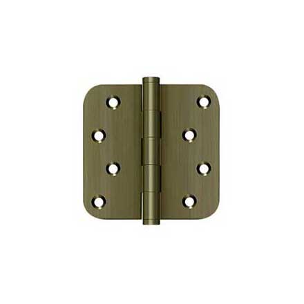 Deltana [DSB4R55-RZ] Solid Brass Door Butt Hinge - Residential - Button Tip - 5/8&quot; Radius Corner - Zig-Zag - Antique Brass Finish - Pair - 4&quot; H x 4&quot; W