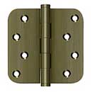 Deltana [DSB4R55-RZ] Solid Brass Door Butt Hinge - Residential - Button Tip - 5/8" Radius Corner - Zig-Zag - Antique Brass Finish - Pair - 4" H x 4" W