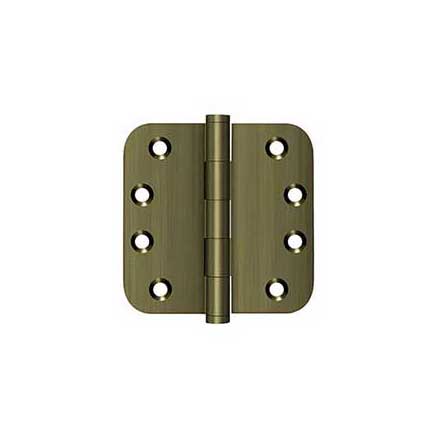 Deltana [DSB4R55] Solid Brass Door Butt Hinge - Button Tip - 5/8&quot; Radius Corner - Antique Brass Finish - Pair - 4&quot; H x 4&quot; W