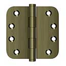 Deltana [DSB4R55] Solid Brass Door Butt Hinge - Button Tip - 5/8" Radius Corner - Antique Brass Finish - Pair - 4" H x 4" W