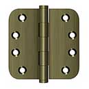 Deltana [DSB4R55] Solid Brass Door Butt Hinge - Button Tip - 5/8" Radius Corner - Antique Brass Finish - Pair - 4" H x 4" W