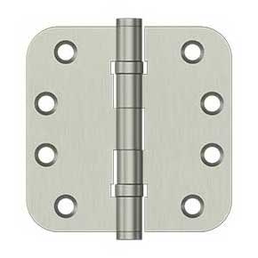 Deltana [DSB4R5B15] Solid Brass Door Butt Hinge - Ball Bearing - Button Tip - 5/8" Radius Corner - Brushed Nickel Finish - Pair - 4" H x 4" W