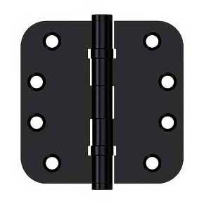 Deltana [DSB4R5B19] Solid Brass Door Butt Hinge - Ball Bearing - Button Tip - 5/8" Radius Corner - Paint Black Finish - Pair - 4" H x 4" W