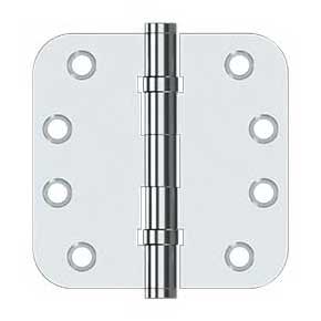 Deltana [DSB4R5B26] Solid Brass Door Butt Hinge - Ball Bearing - Button Tip - 5/8" Radius Corner - Polished Chrome Finish - Pair - 4" H x 4" W