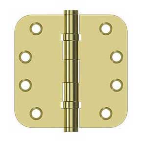 Deltana [DSB4R5B3] Solid Brass Door Butt Hinge - Ball Bearing - Button Tip - 5/8" Radius Corner - Polished Brass Finish - Pair - 4" H x 4" W