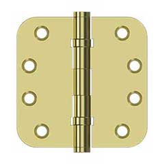 Deltana [DSB4R5B3] Solid Brass Door Butt Hinge - Ball Bearing - Button Tip - 5/8&quot; Radius Corner - Polished Brass Finish - Pair - 4&quot; H x 4&quot; W