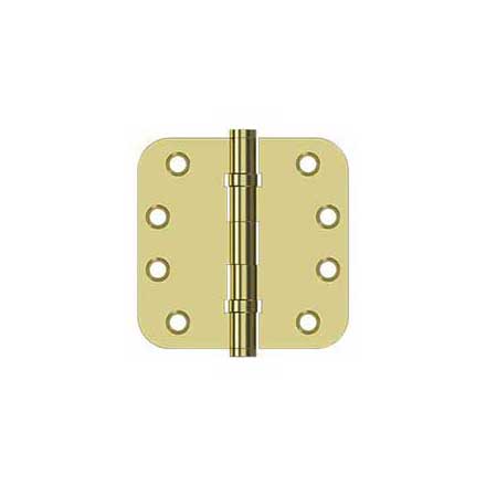 Deltana [DSB4R5B3] Solid Brass Door Butt Hinge - Ball Bearing - Button Tip - 5/8&quot; Radius Corner - Polished Brass Finish - Pair - 4&quot; H x 4&quot; W