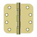 Deltana [DSB4R5B3] Solid Brass Door Butt Hinge - Ball Bearing - Button Tip - 5/8" Radius Corner - Polished Brass Finish - Pair - 4" H x 4" W