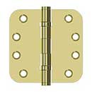 Deltana [DSB4R5B3] Solid Brass Door Butt Hinge - Ball Bearing - Button Tip - 5/8&quot; Radius Corner - Polished Brass Finish - Pair - 4&quot; H x 4&quot; W