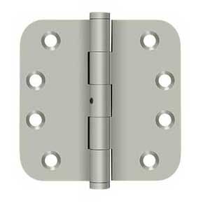 Deltana [DSB4R5N15] Solid Brass Door Butt Hinge - Button Tip - Non-Removable Pin - 5/8" Radius Corner - Brushed Nickel Finish - Pair - 4" H x 4" W
