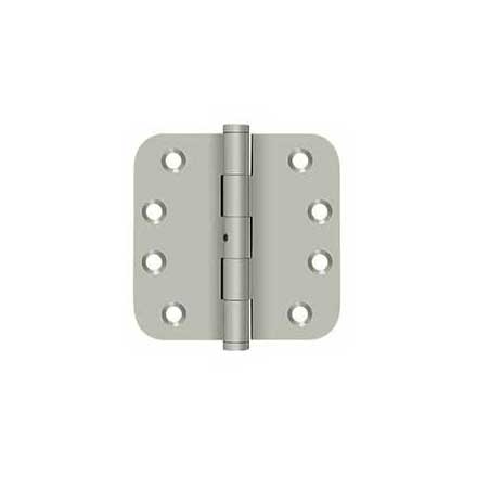 Deltana [DSB4R5N15] Solid Brass Door Butt Hinge - Button Tip - Non-Removable Pin - 5/8&quot; Radius Corner - Brushed Nickel Finish - Pair - 4&quot; H x 4&quot; W