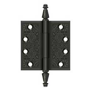 Deltana [DSBP44U10B] Solid Brass Door Butt Hinge - Ornate - Square Corner - Oil Rubbed Bronze Finish - Pair - 4" H x 4" W