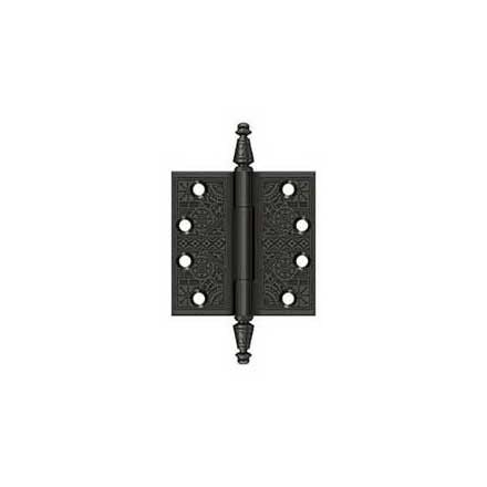 Deltana [DSBP44U10B] Solid Brass Door Butt Hinge - Ornate - Square Corner - Oil Rubbed Bronze Finish - Pair - 4" H x 4" W