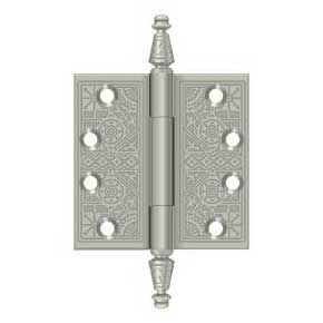 Deltana [DSBP44U15] Solid Brass Door Butt Hinge - Ornate - Square Corner - Brushed Nickel Finish - Pair - 4" H x 4" W