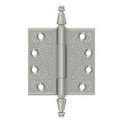 Deltana [DSBP44U15] Solid Brass Door Butt Hinge - Ornate - Square Corner - Brushed Nickel Finish - Pair - 4&quot; H x 4&quot; W