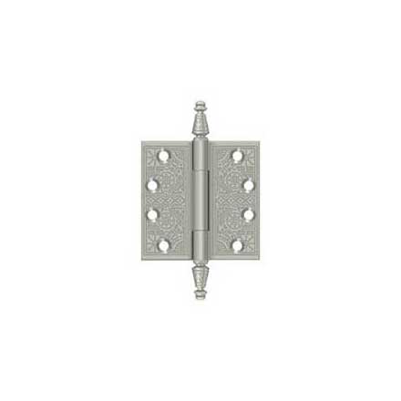 Deltana [DSBP44U15] Solid Brass Door Butt Hinge - Ornate - Square Corner - Brushed Nickel Finish - Pair - 4&quot; H x 4&quot; W