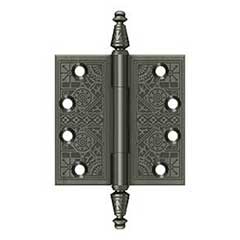 Deltana [DSBP44U15A] Solid Brass Door Butt Hinge - Ornate - Square Corner - Antique Nickel Finish - Pair - 4&quot; H x 4&quot; W