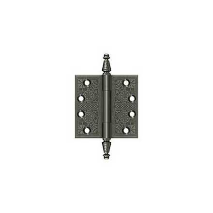 Deltana [DSBP44U15A] Solid Brass Door Butt Hinge - Ornate - Square Corner - Antique Nickel Finish - Pair - 4&quot; H x 4&quot; W