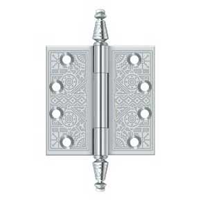 Deltana [DSBP44U26] Solid Brass Door Butt Hinge - Ornate - Square Corner - Polished Chrome Finish - Pair - 4" H x 4" W