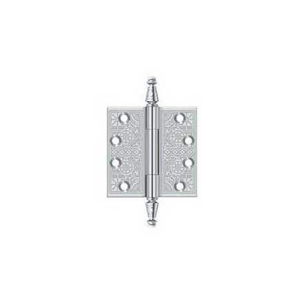 Deltana [DSBP44U26] Solid Brass Door Butt Hinge - Ornate - Square Corner - Polished Chrome Finish - Pair - 4&quot; H x 4&quot; W