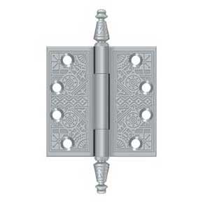 Deltana [DSBP44U26D] Solid Brass Door Butt Hinge - Ornate - Square Corner - Brushed Chrome Finish - Pair - 4" H x 4" W