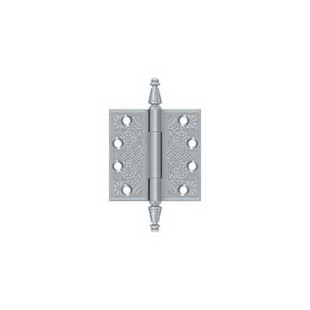 Deltana [DSBP44U26D] Solid Brass Door Butt Hinge - Ornate - Square Corner - Brushed Chrome Finish - Pair - 4&quot; H x 4&quot; W