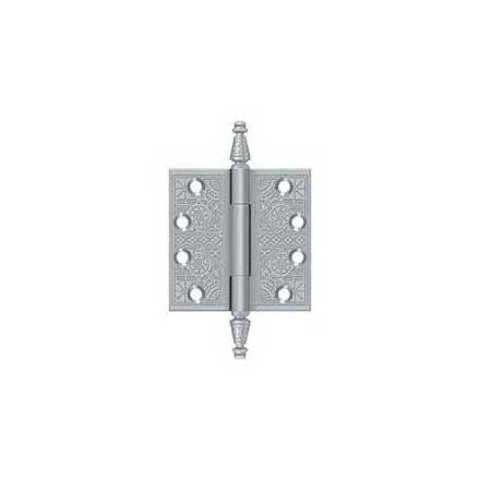 Deltana [DSBP44U26D] Solid Brass Door Butt Hinge - Ornate - Square Corner - Brushed Chrome Finish - Pair - 4&quot; H x 4&quot; W