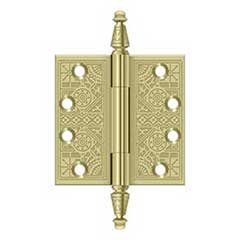 Deltana [DSBP44U3-UNL] Solid Brass Door Butt Hinge - Ornate - Square Corner - Polished Brass (Unlacquered) Finish - Pair - 4&quot; H x 4&quot; W