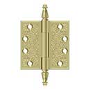 Deltana [DSBP44U3-UNL] Solid Brass Door Butt Hinge - Ornate - Square Corner - Polished Brass (Unlacquered) Finish - Pair - 4" H x 4" W