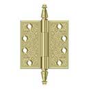 Deltana [DSBP44U3-UNL] Solid Brass Door Butt Hinge - Ornate - Square Corner - Polished Brass (Unlacquered) Finish - Pair - 4&quot; H x 4&quot; W