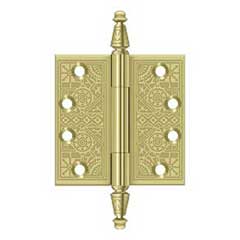 Deltana [DSBP44U3] Solid Brass Door Butt Hinge - Ornate - Square Corner - Polished Brass Finish - Pair - 4&quot; H x 4&quot; W