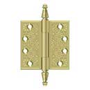 Deltana [DSBP44U3] Solid Brass Door Butt Hinge - Ornate - Square Corner - Polished Brass Finish - Pair - 4" H x 4" W