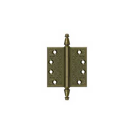 Deltana [DSBP44U5] Solid Brass Door Butt Hinge - Ornate - Square Corner - Antique Brass Finish - Pair - 4&quot; H x 4&quot; W