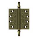 Deltana [DSBP44U5] Solid Brass Door Butt Hinge - Ornate - Square Corner - Antique Brass Finish - Pair - 4" H x 4" W