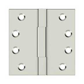 Deltana [DSBS414] Solid Brass Door Butt Hinge - Square Barrel - Square Corner - Polished Nickel Finish - Pair - 4" H x 4" W
