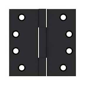 Deltana [DSBS419] Solid Brass Door Butt Hinge - Square Barrel - Square Corner - Paint Black Finish - Pair - 4" H x 4" W