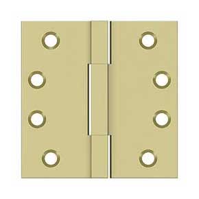 Deltana [DSBS43-UNL] Solid Brass Door Butt Hinge - Square Barrel - Square Corner - Polished Brass (Unlacquered) Finish - Pair - 4" H x 4" W