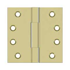 Deltana [DSBS43-UNL] Solid Brass Door Butt Hinge - Square Barrel - Square Corner - Polished Brass (Unlacquered) Finish - Pair - 4&quot; H x 4&quot; W