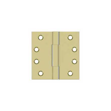 Deltana [DSBS43-UNL] Solid Brass Door Butt Hinge - Square Barrel - Square Corner - Polished Brass (Unlacquered) Finish - Pair - 4&quot; H x 4&quot; W